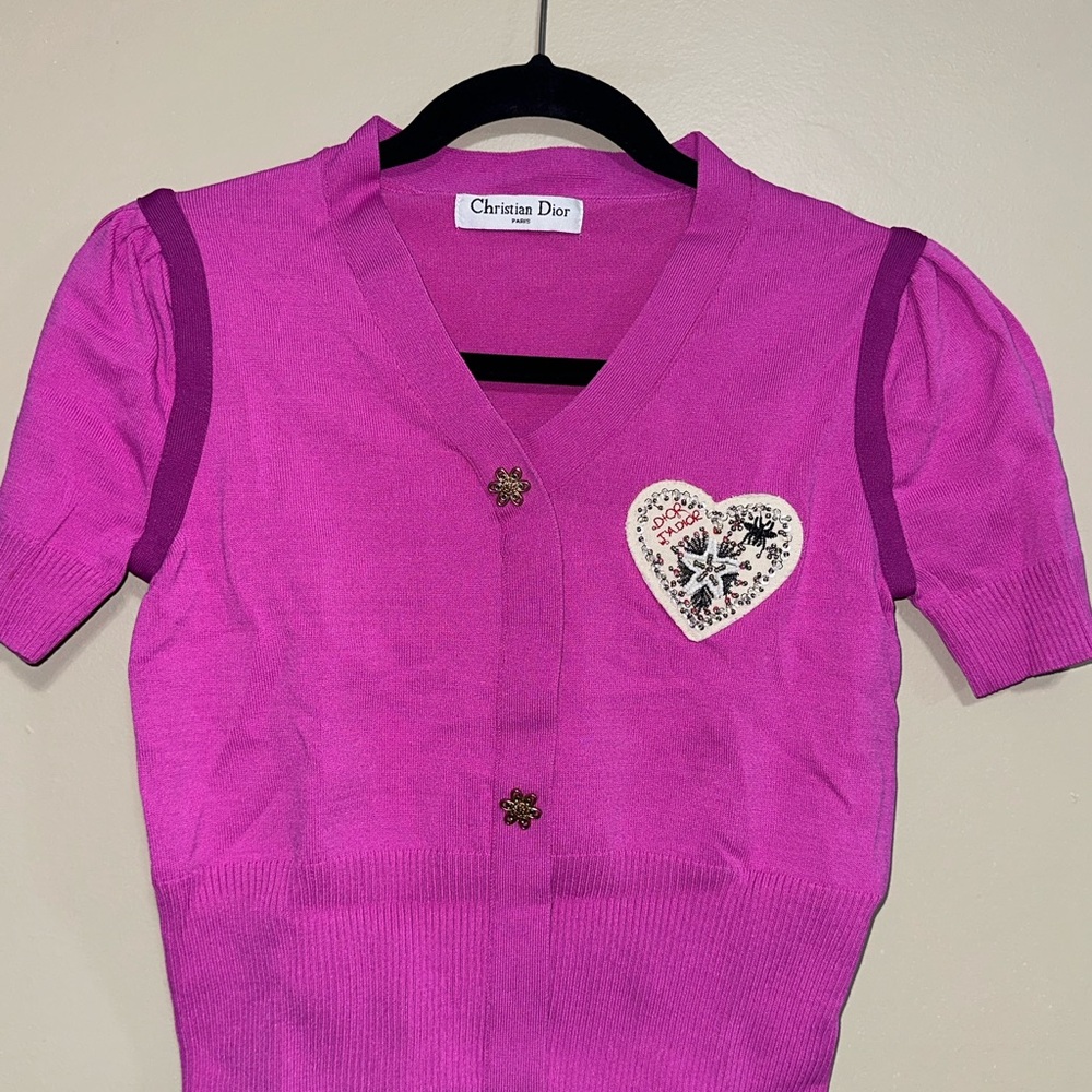 Dior Pink Sweater with Heart Embellishment